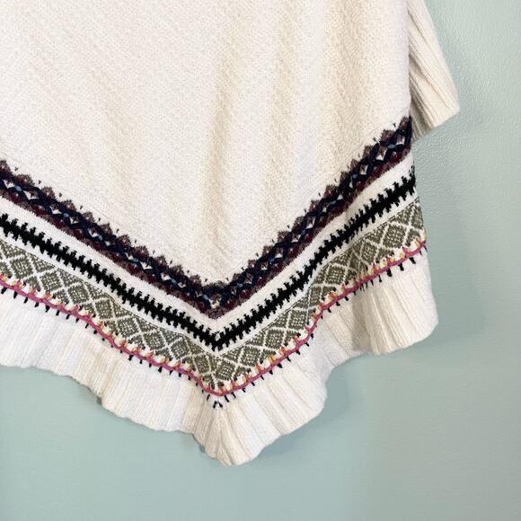 Anthropologie Sleeping on Snow Cream Wool Woodland Knitted Poncho Sweater XS - Picture 4 of 10